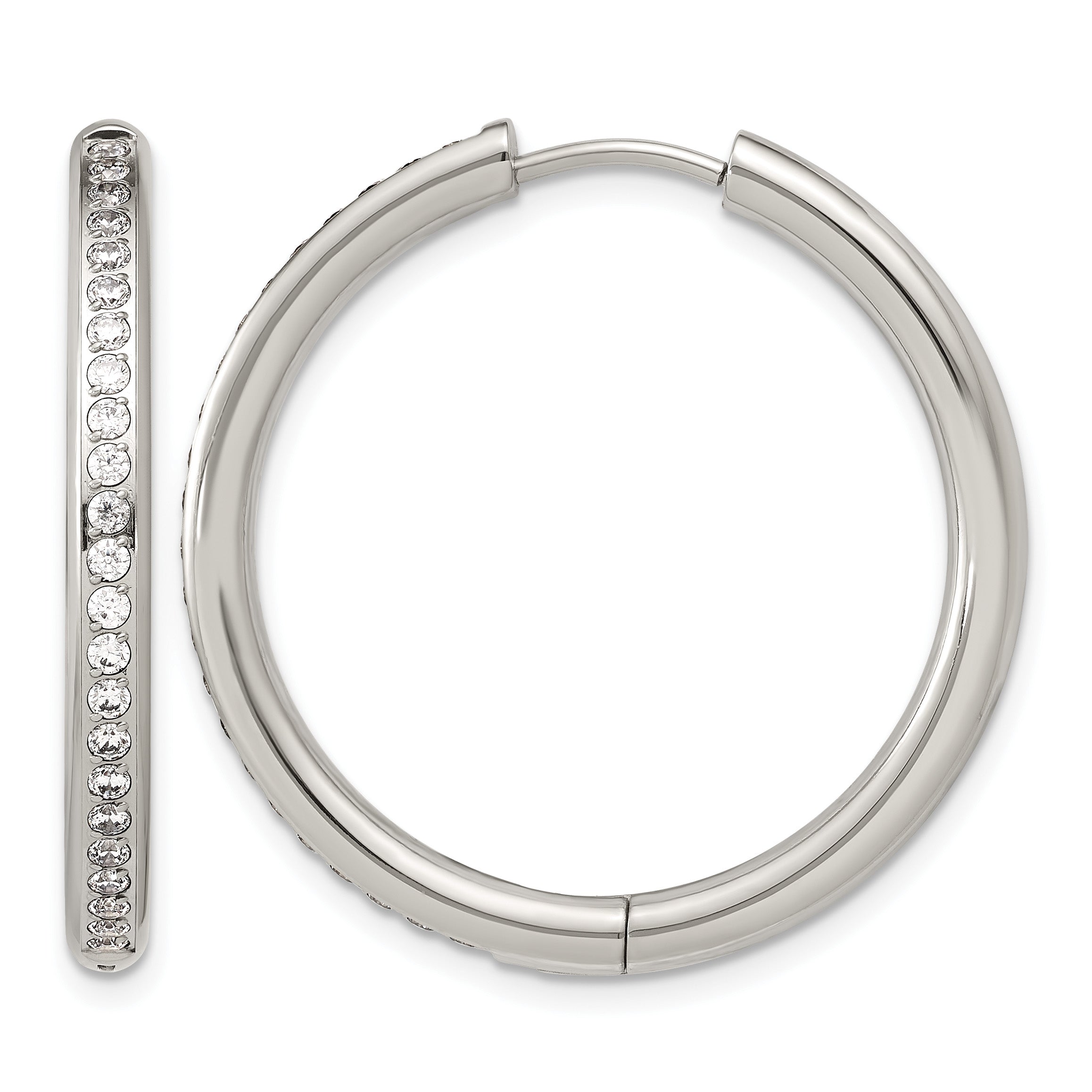 Polished Cubic Zirconia Stainless Steel Hoop Earrings 30.95mm Main image