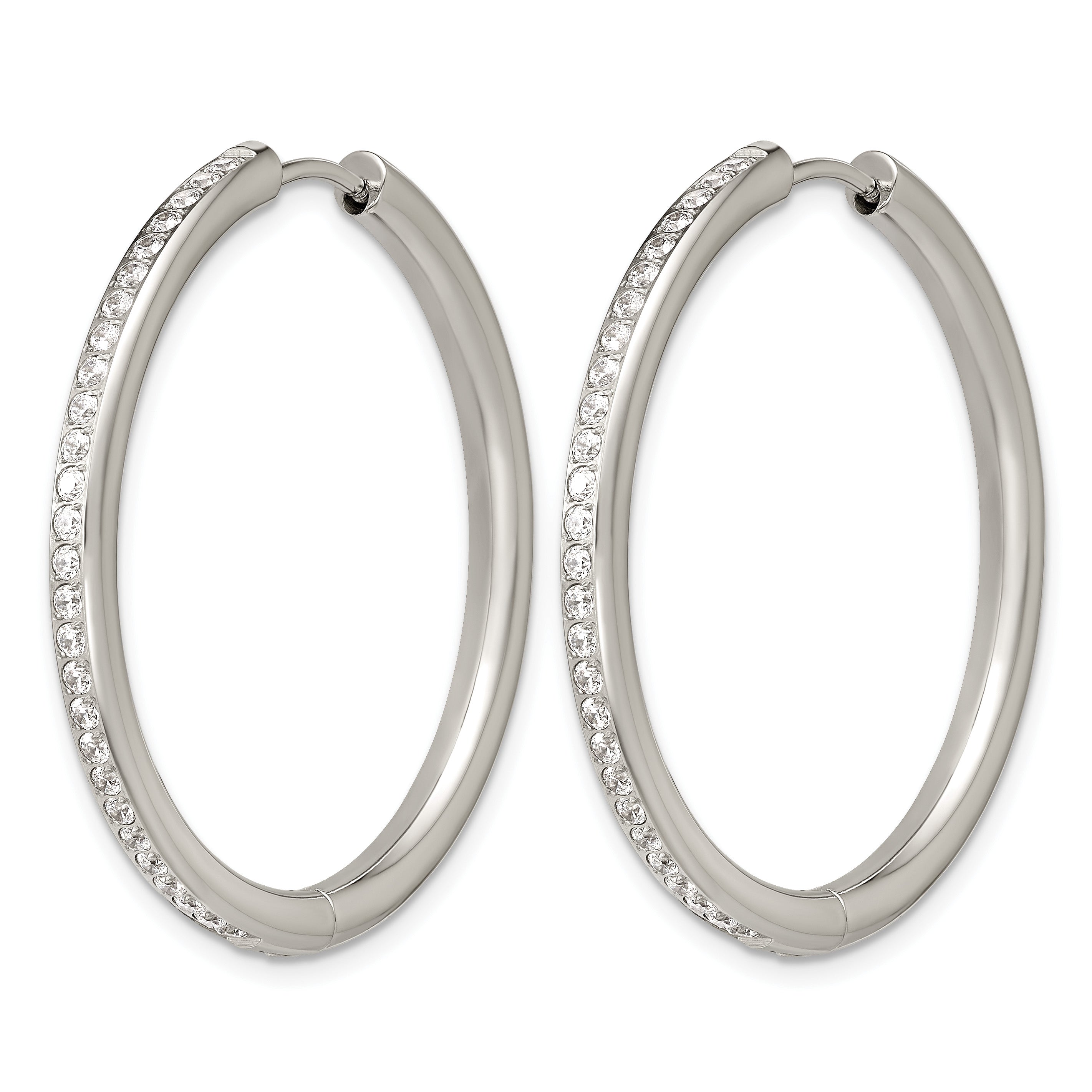 Stainless Steel Hinged Cubic Zirconia Huggie Hoop Earrings for Women