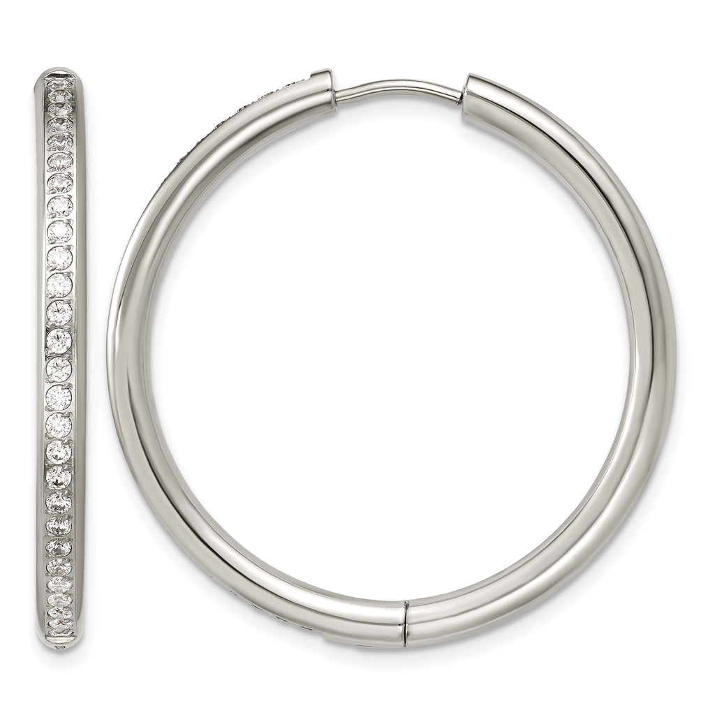 Stainless Steel Hinged Cubic Zirconia Huggie Hoop Earrings for Women