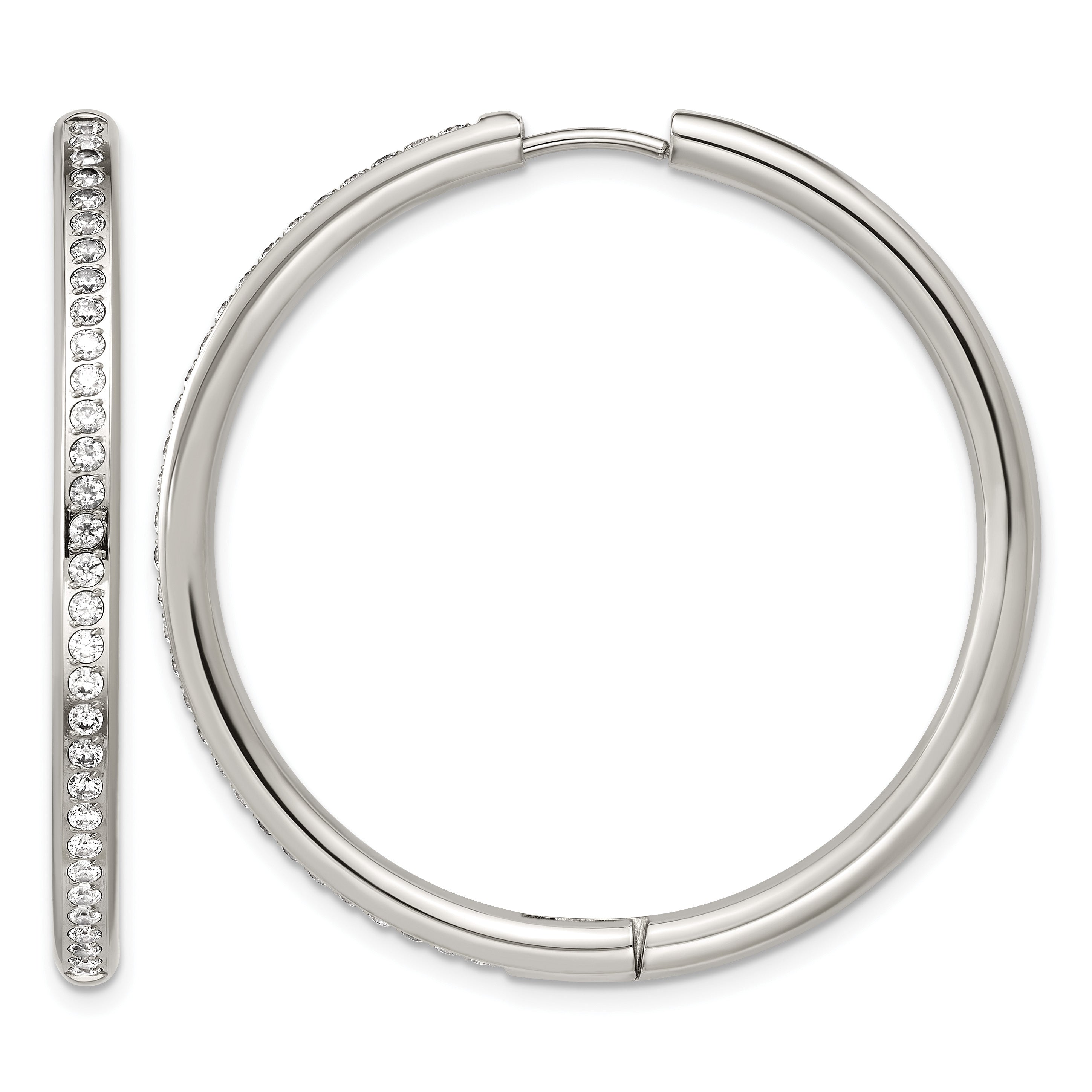 Polished Cubic Zirconia Stainless Steel Hoop Earrings 40.9mm Main image