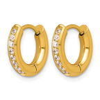 Stainless Steel Gold-Tone Hinged Cubic Zirconia Huggie Hoop Earrings for Women