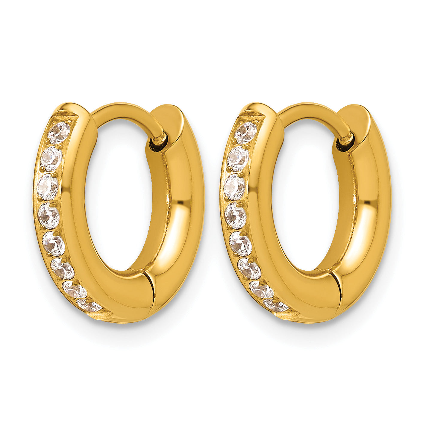 Stainless Steel Gold-Tone Hinged Cubic Zirconia Huggie Hoop Earrings for Women