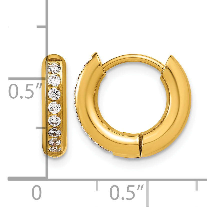 Stainless Steel Gold-Tone Hinged Cubic Zirconia Huggie Hoop Earrings for Women