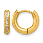 Stainless Steel Gold-Tone Hinged Cubic Zirconia Huggie Hoop Earrings for Women