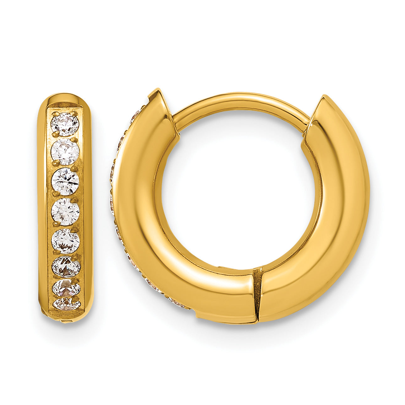 Stainless Steel Gold-Tone Hinged Cubic Zirconia Huggie Hoop Earrings for Women