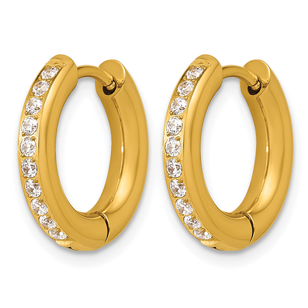 Stainless Steel Gold-Tone Hinged Cubic Zirconia Huggie Hoop Earrings for Women