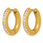 Stainless Steel Gold-Tone Hinged Cubic Zirconia Huggie Hoop Earrings for Women