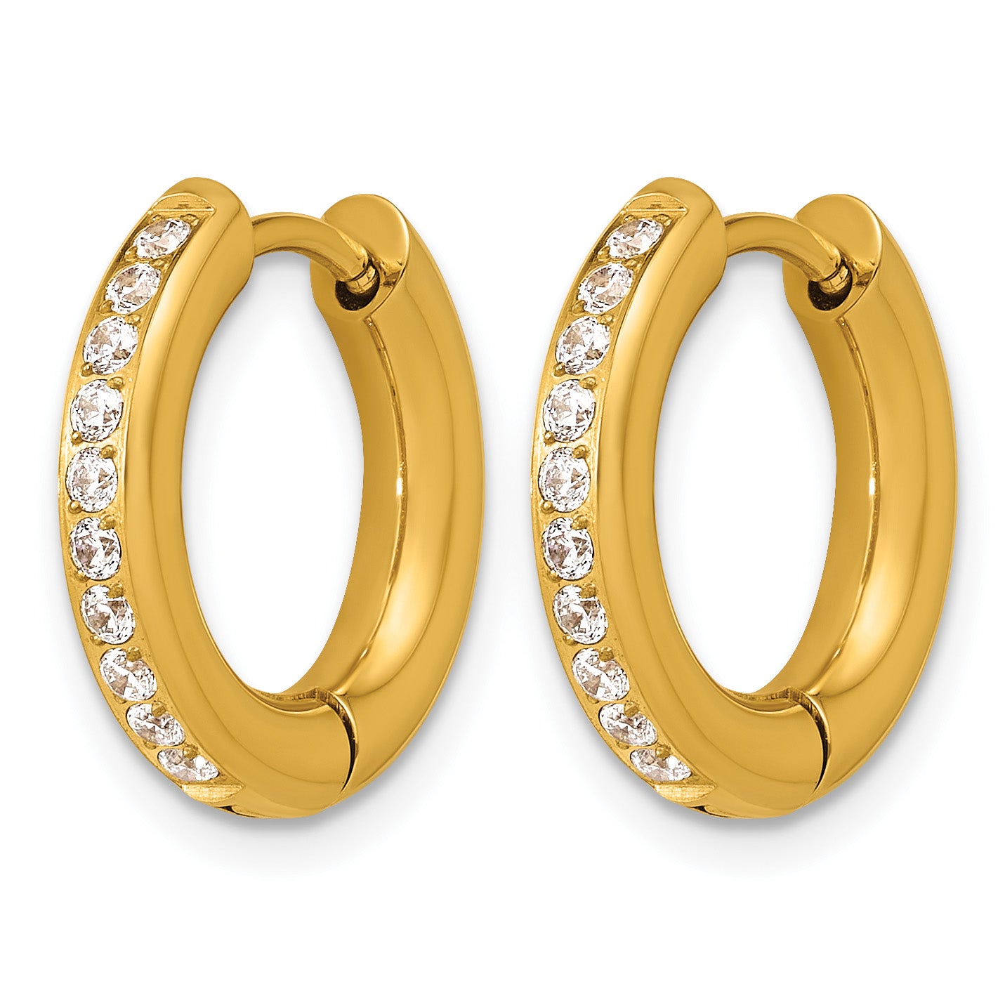 Stainless Steel Gold-Tone Hinged Cubic Zirconia Huggie Hoop Earrings for Women