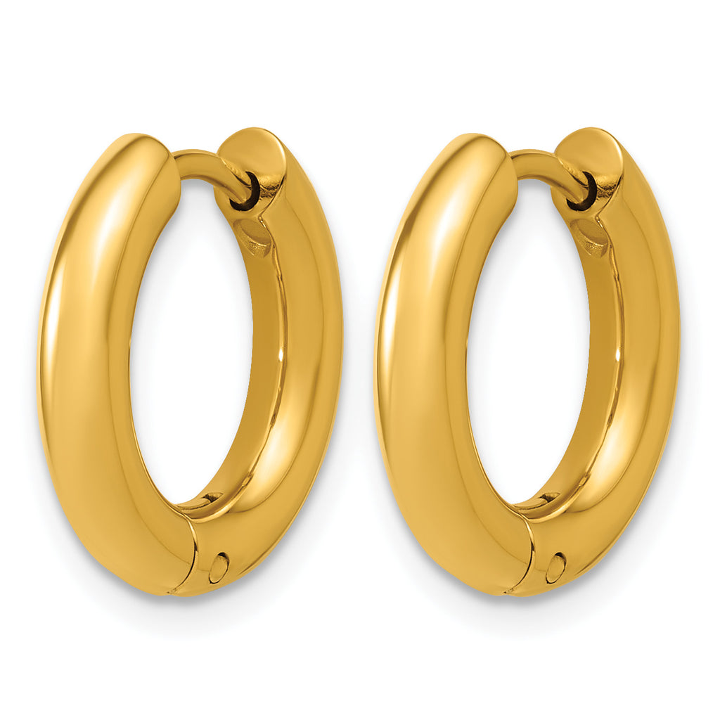 Stainless Steel Gold-Tone Hinged Cubic Zirconia Huggie Hoop Earrings for Women