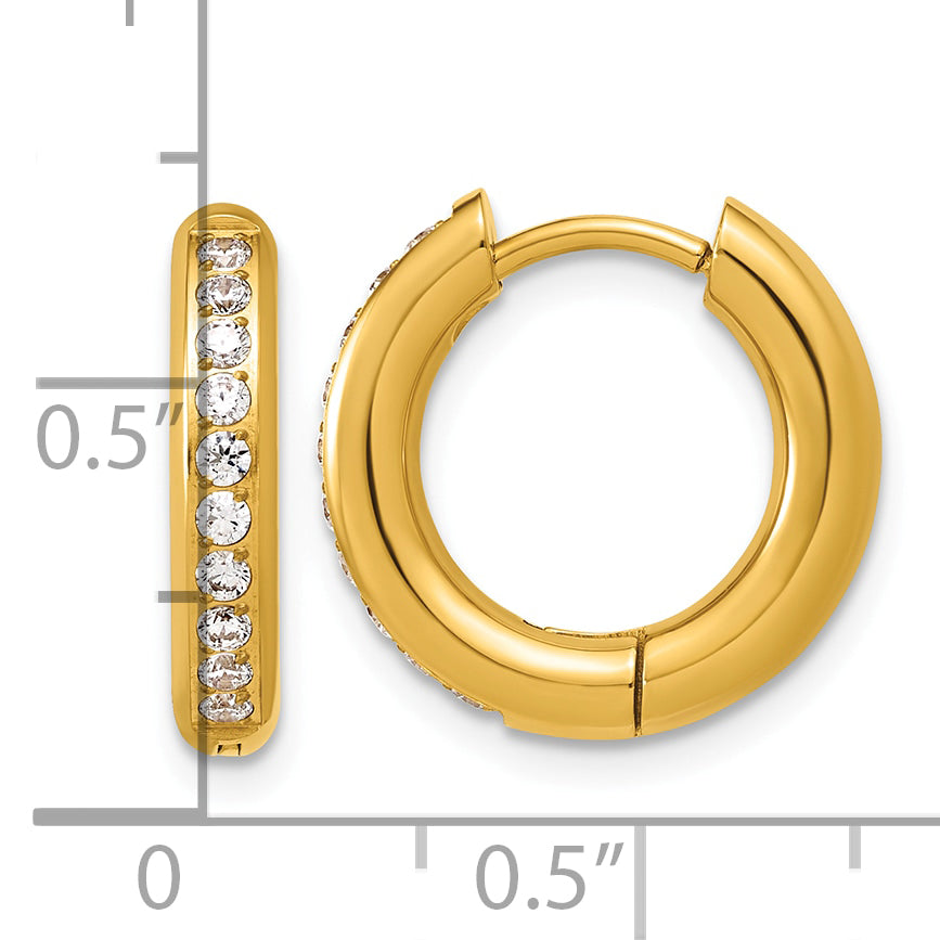 Stainless Steel Gold-Tone Hinged Cubic Zirconia Huggie Hoop Earrings for Women