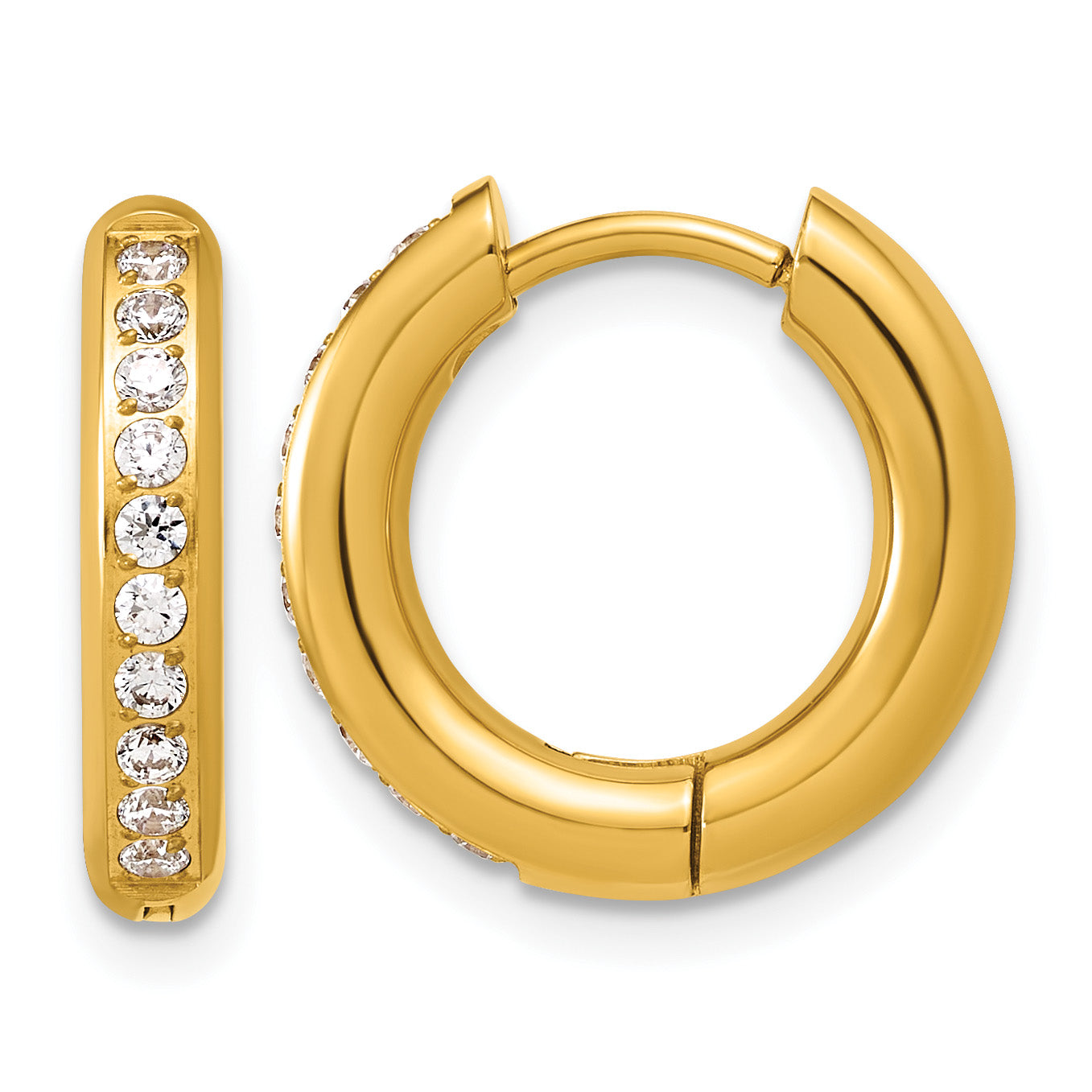 Stainless Steel Gold-Tone Hinged Cubic Zirconia Huggie Hoop Earrings for Women