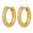 Stainless Steel Gold-Tone Hinged Cubic Zirconia Huggie Hoop Earrings for Women