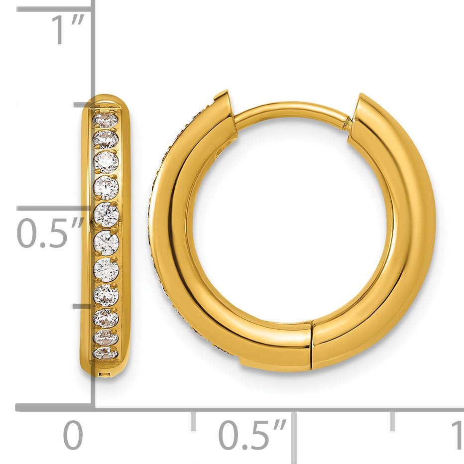Gold-Tone Polished Cubic Zirconia Stainless Steel Hoop Earrings 17.5mm