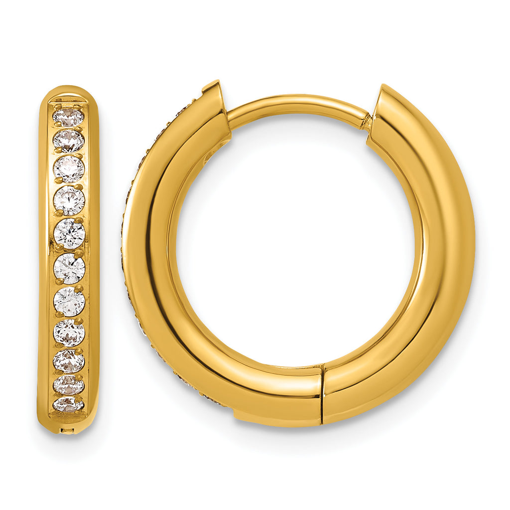 Stainless Steel Gold-Tone Hinged Cubic Zirconia Huggie Hoop Earrings for Women