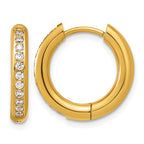 Stainless Steel Gold-Tone Hinged Cubic Zirconia Huggie Hoop Earrings for Women