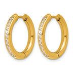 Stainless Steel Gold-Tone Hinged Cubic Zirconia Huggie Hoop Earrings for Women