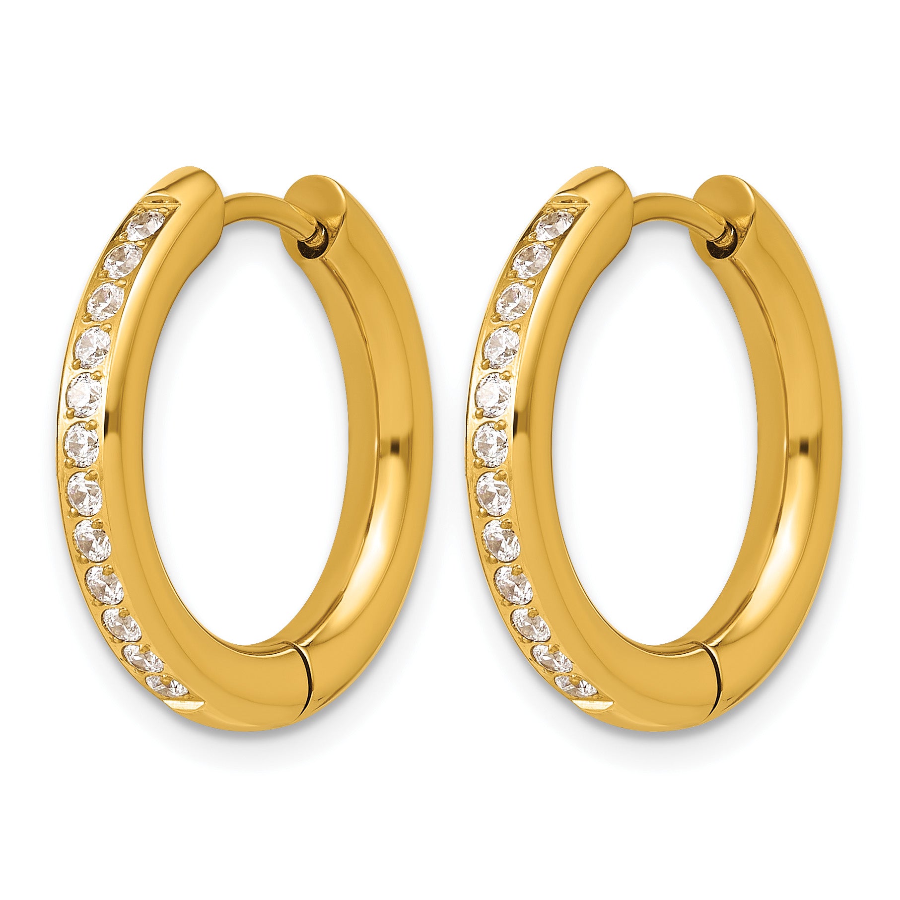 Stainless Steel Gold-Tone Hinged Cubic Zirconia Huggie Hoop Earrings for Women