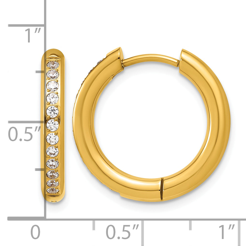 Stainless Steel Gold-Tone Hinged Cubic Zirconia Huggie Hoop Earrings for Women