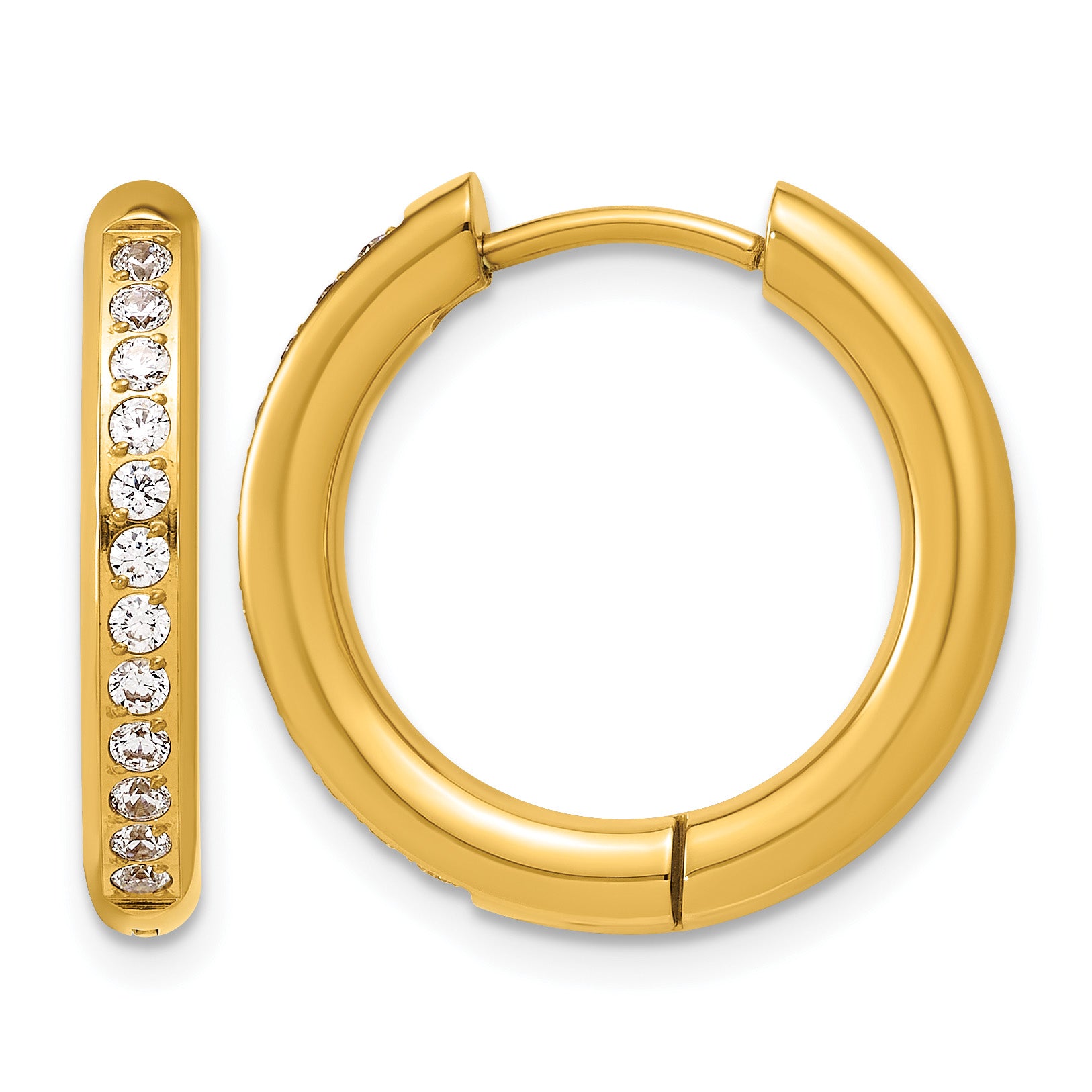 Gold-Tone Polished Cubic Zirconia Stainless Steel Hoop Earrings 19.85mm Main image