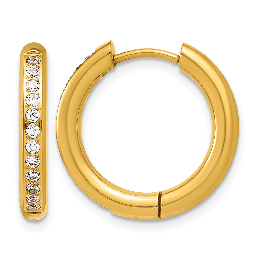Stainless Steel Gold-Tone Hinged Cubic Zirconia Huggie Hoop Earrings for Women