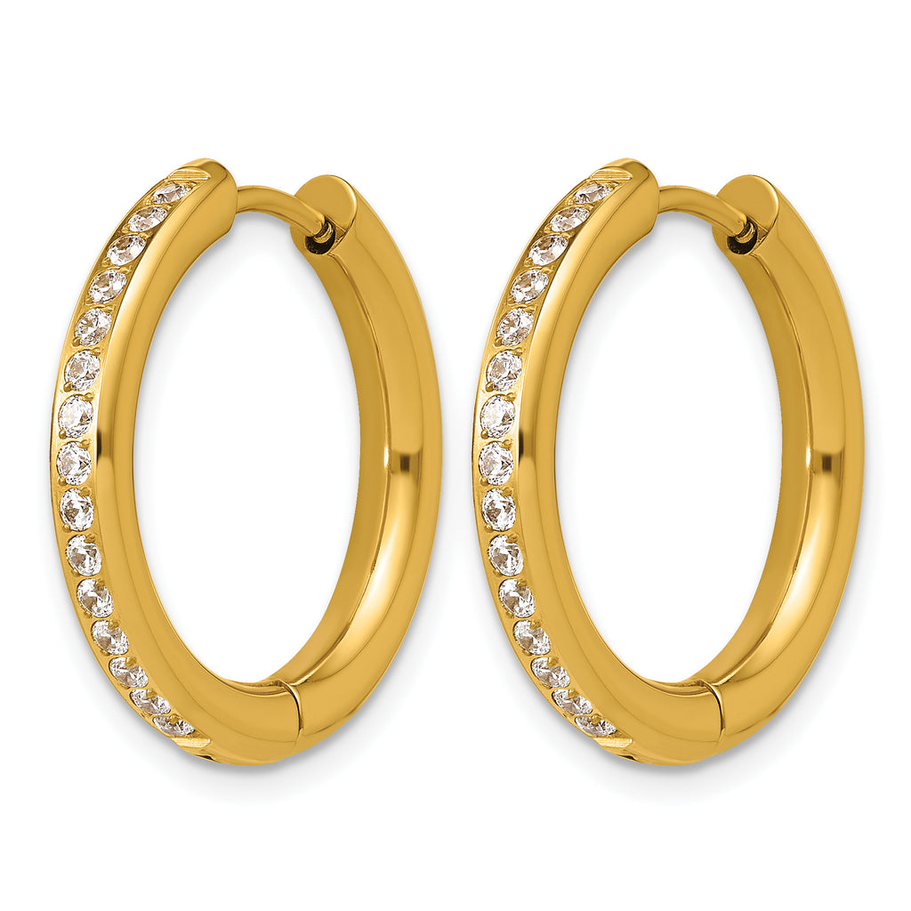 Stainless Steel Gold-Tone Hinged Cubic Zirconia Huggie Hoop Earrings for Women