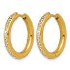 Stainless Steel Gold-Tone Hinged Cubic Zirconia Huggie Hoop Earrings for Women