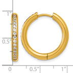 Stainless Steel Gold-Tone Hinged Cubic Zirconia Huggie Hoop Earrings for Women