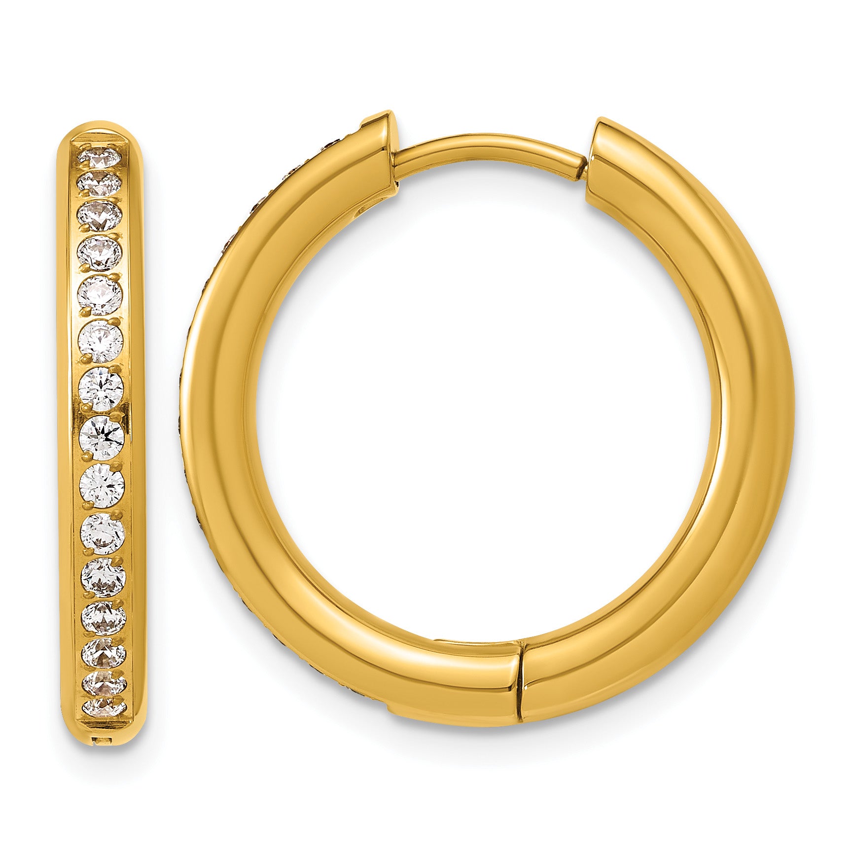 Gold-Tone Polished Cubic Zirconia Stainless Steel Hoop Earrings 21.6mm Main image