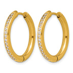 Stainless Steel Gold-Tone Hinged Cubic Zirconia Huggie Hoop Earrings for Women