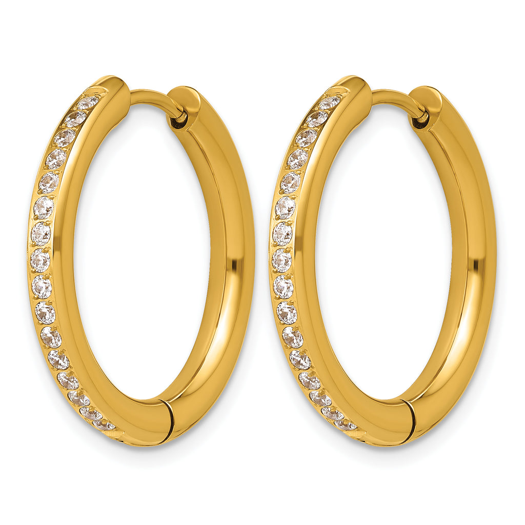 Gold-Tone Polished Cubic Zirconia Stainless Steel Hoop Earrings 23.9mm