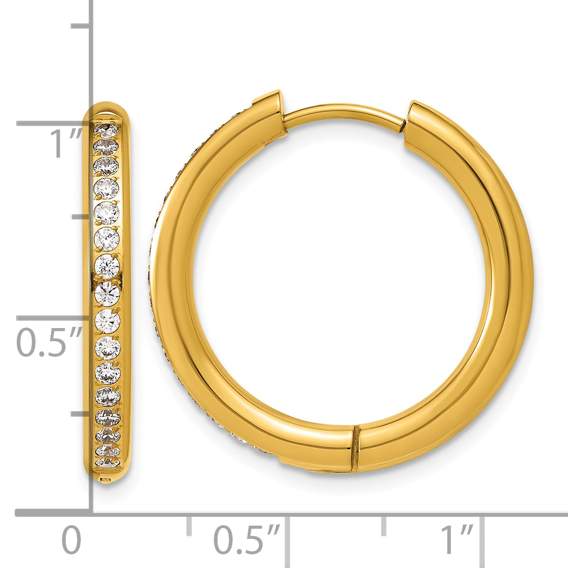 Stainless Steel Gold-Tone Hinged Cubic Zirconia Huggie Hoop Earrings for Women