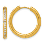 Stainless Steel Gold-Tone Hinged Cubic Zirconia Huggie Hoop Earrings for Women