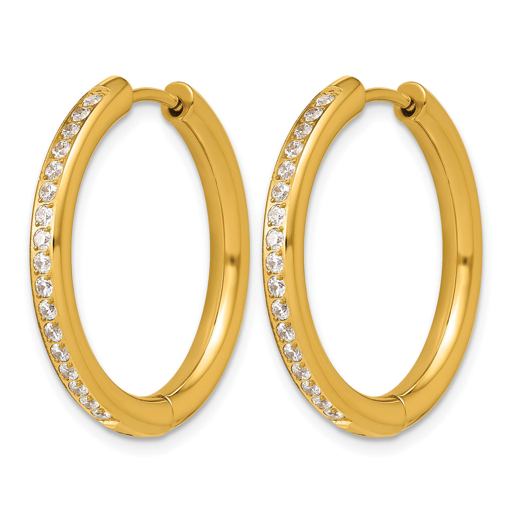 Stainless Steel Gold-Tone Hinged Cubic Zirconia Huggie Hoop Earrings for Women