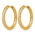 Stainless Steel Gold-Tone Hinged Cubic Zirconia Huggie Hoop Earrings for Women