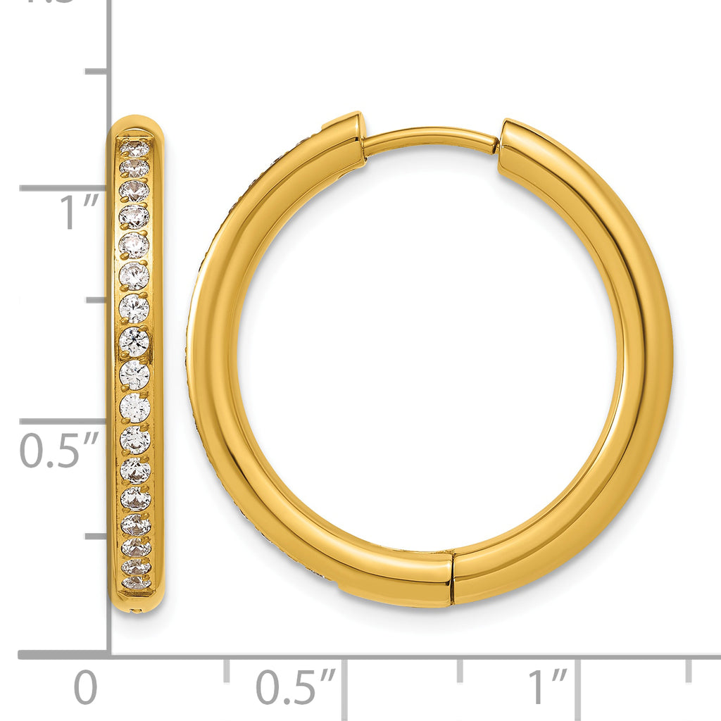 Stainless Steel Gold-Tone Hinged Cubic Zirconia Huggie Hoop Earrings for Women