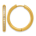 Stainless Steel Gold-Tone Hinged Cubic Zirconia Huggie Hoop Earrings for Women