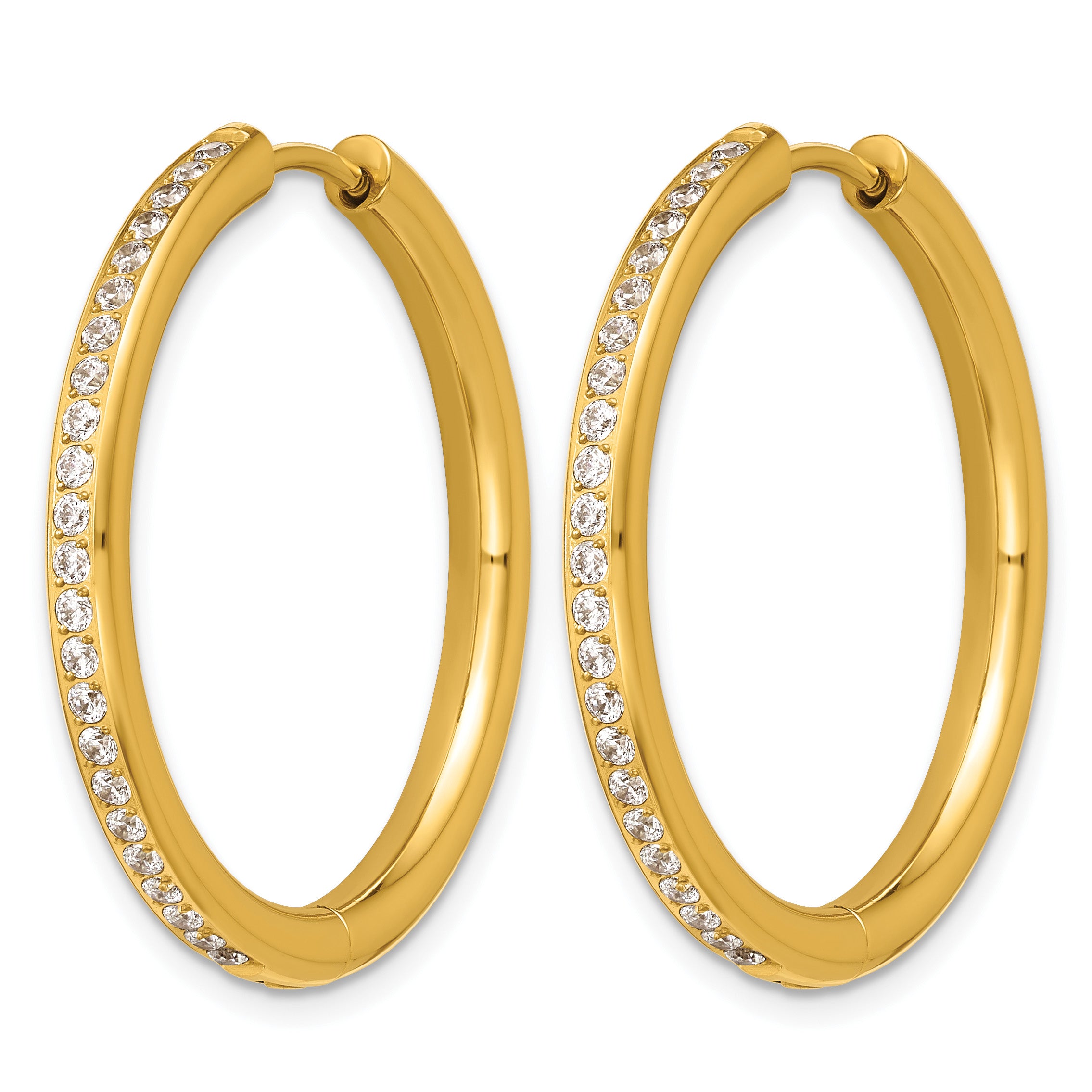 Stainless Steel Gold-Tone Hinged Cubic Zirconia Huggie Hoop Earrings for Women