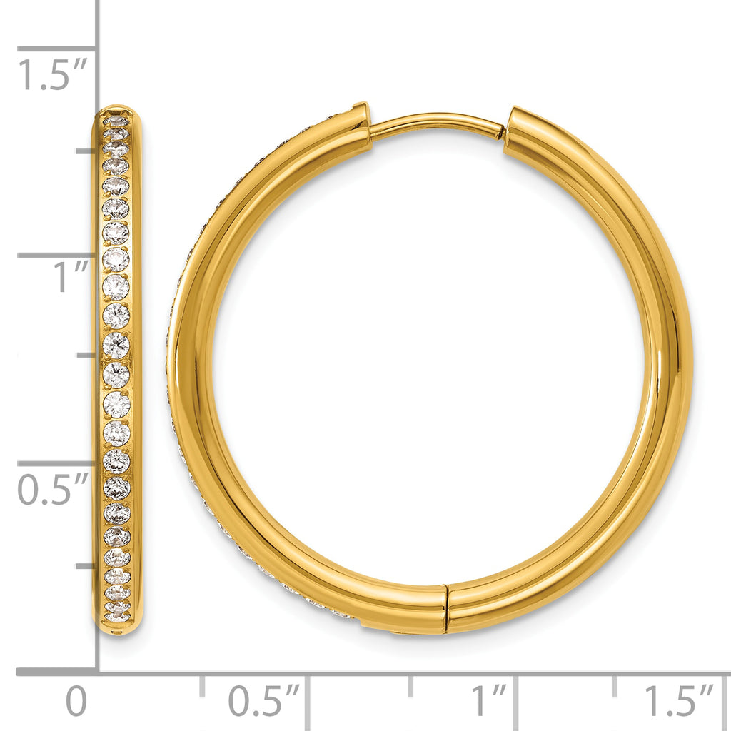 Stainless Steel Gold-Tone Hinged Cubic Zirconia Huggie Hoop Earrings for Women