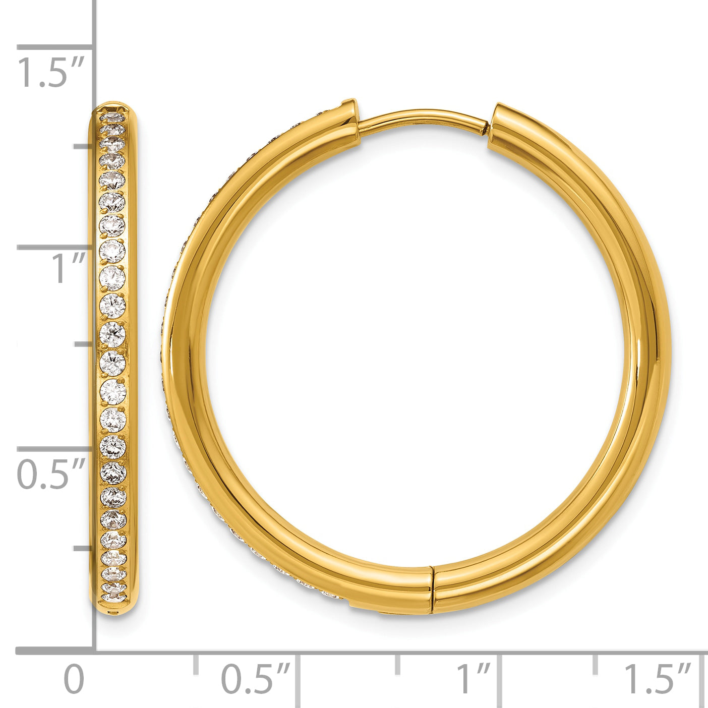 Stainless Steel Gold-Tone Hinged Cubic Zirconia Huggie Hoop Earrings for Women