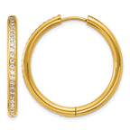Stainless Steel Gold-Tone Hinged Cubic Zirconia Huggie Hoop Earrings for Women