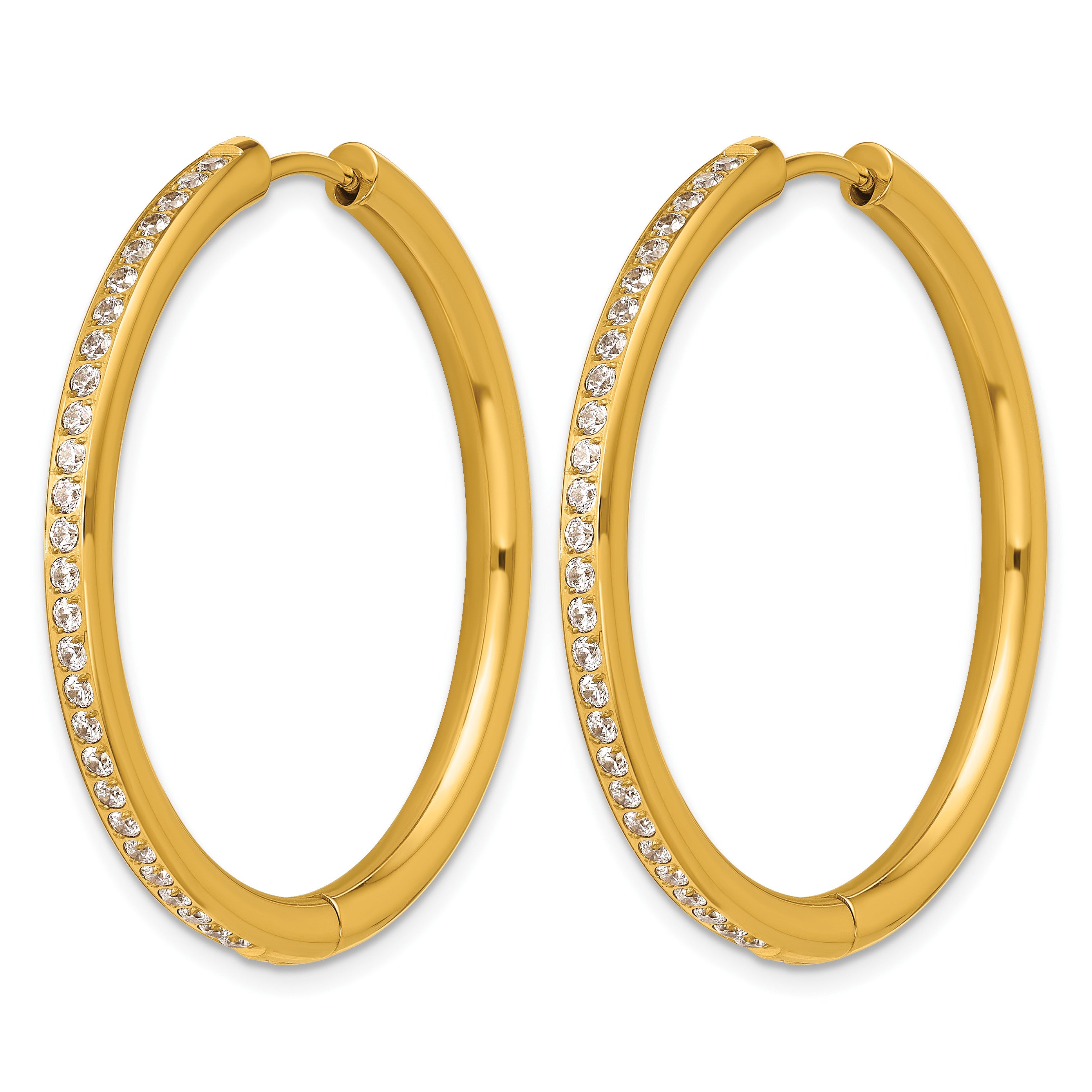 Gold-Tone Polished Cubic Zirconia Stainless Steel Hoop Earrings 35.8mm Secondary image