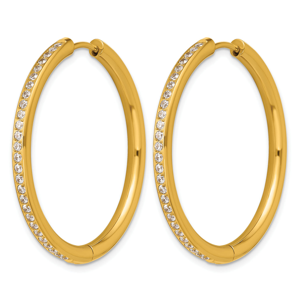 Stainless Steel Gold-Tone Hinged Cubic Zirconia Huggie Hoop Earrings for Women