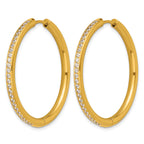 Stainless Steel Gold-Tone Hinged Cubic Zirconia Huggie Hoop Earrings for Women