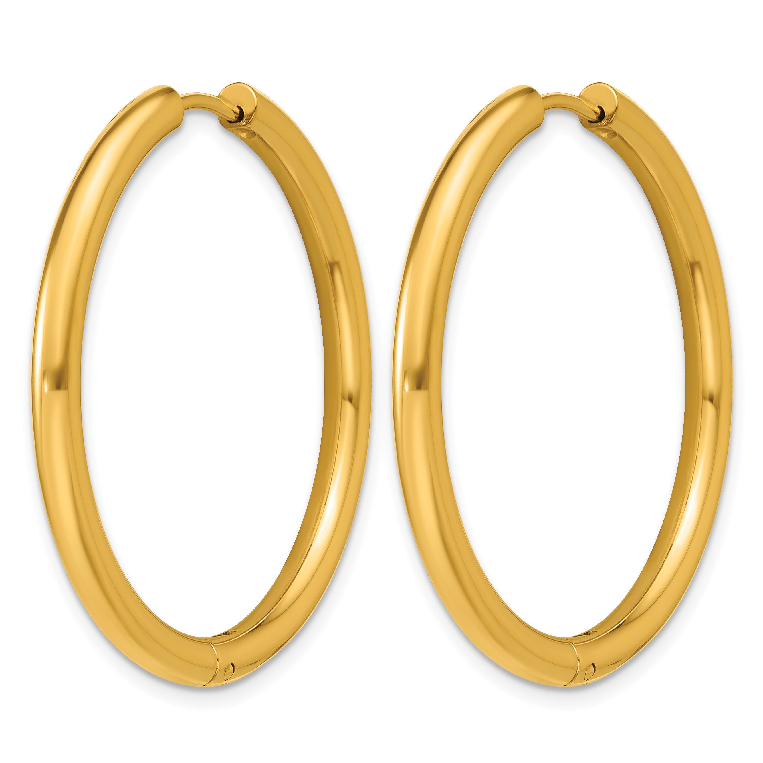 Gold-Tone Polished Cubic Zirconia Stainless Steel Hoop Earrings 35.8mm