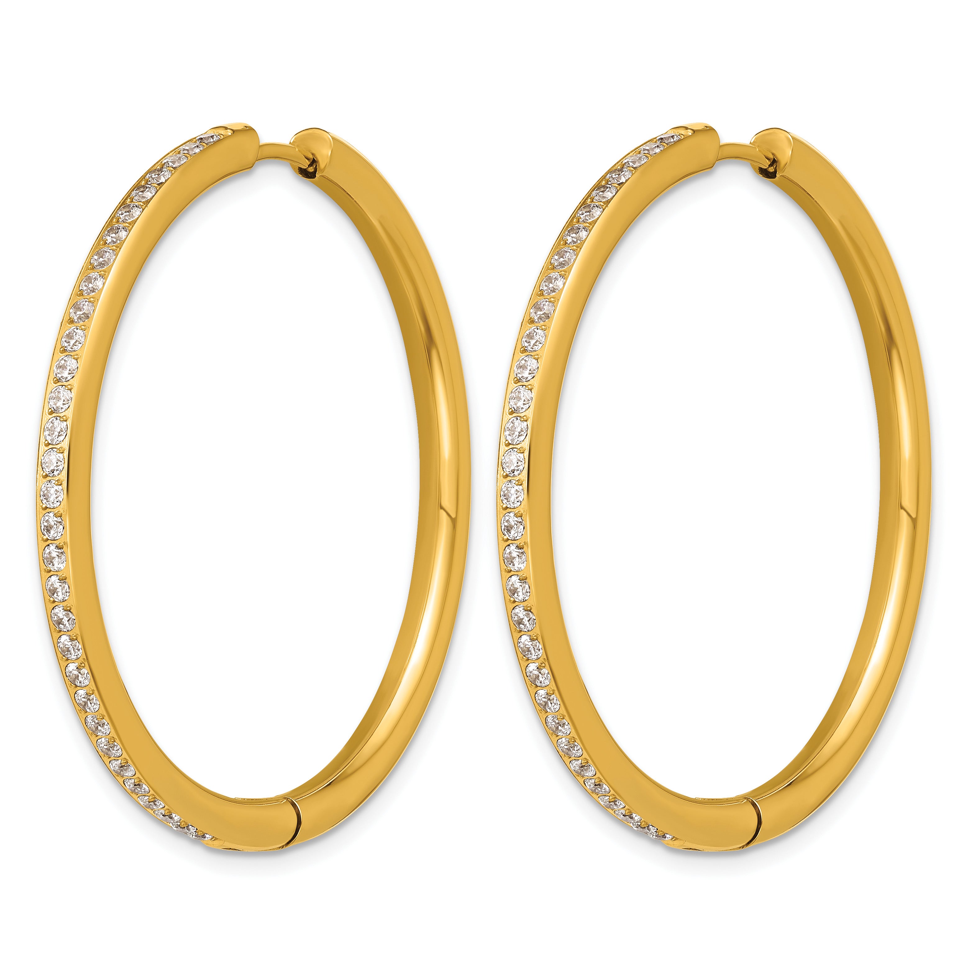 Stainless Steel Gold-Tone Hinged Cubic Zirconia Huggie Hoop Earrings for Women
