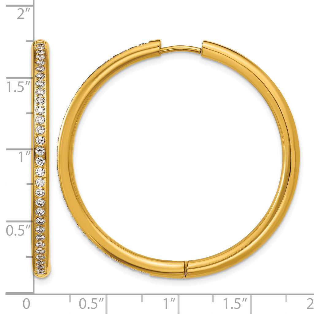 Stainless Steel Gold-Tone Hinged Cubic Zirconia Huggie Hoop Earrings for Women