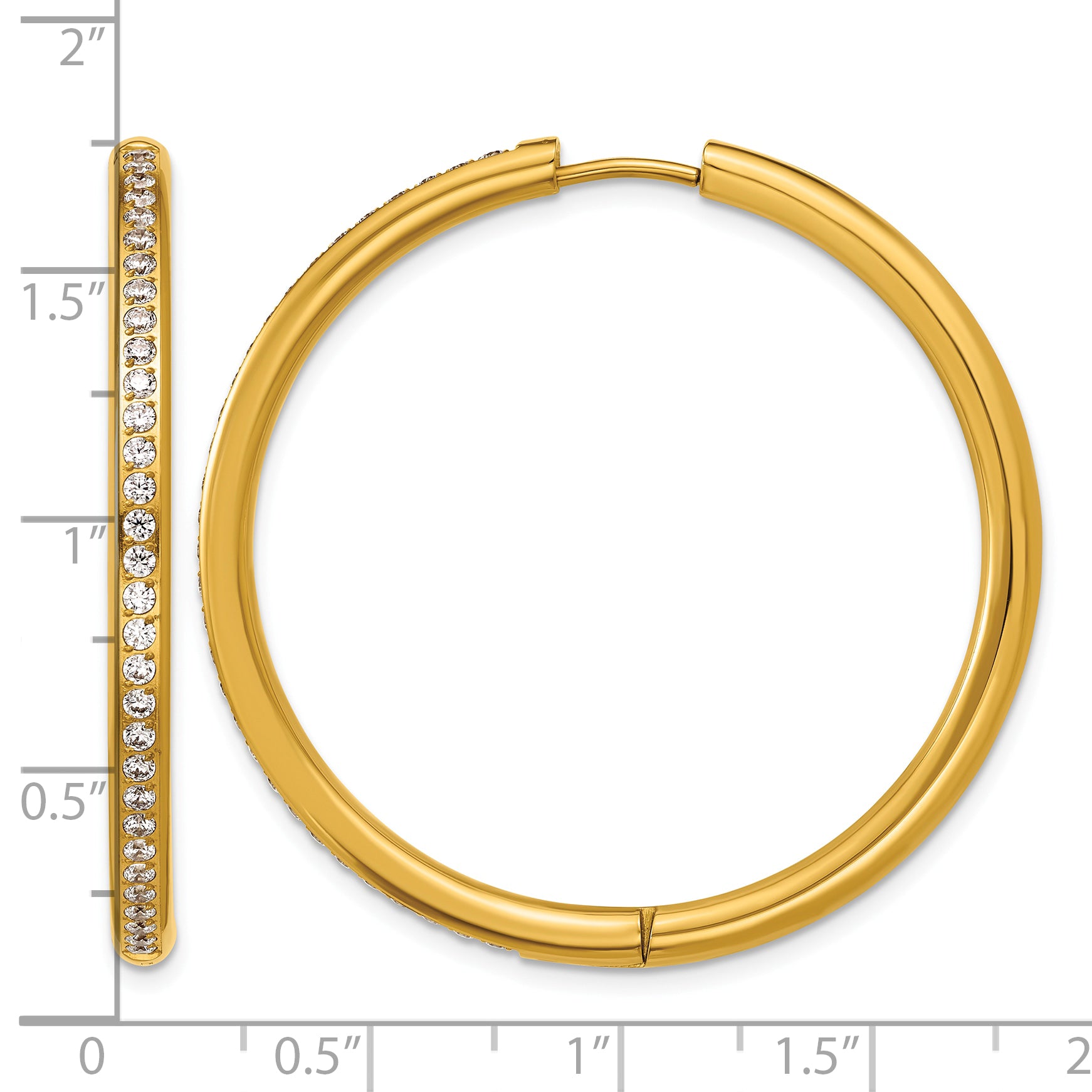 Stainless Steel Gold-Tone Hinged Cubic Zirconia Huggie Hoop Earrings for Women