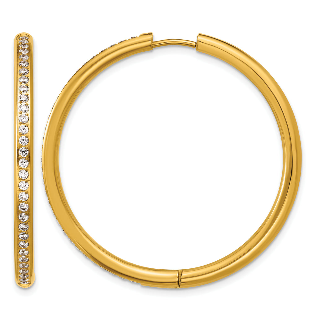 Stainless Steel Gold-Tone Hinged Cubic Zirconia Huggie Hoop Earrings for Women