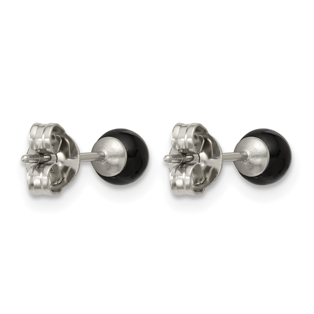 Stainless Steel Black Onyx Ball Earrings for Women