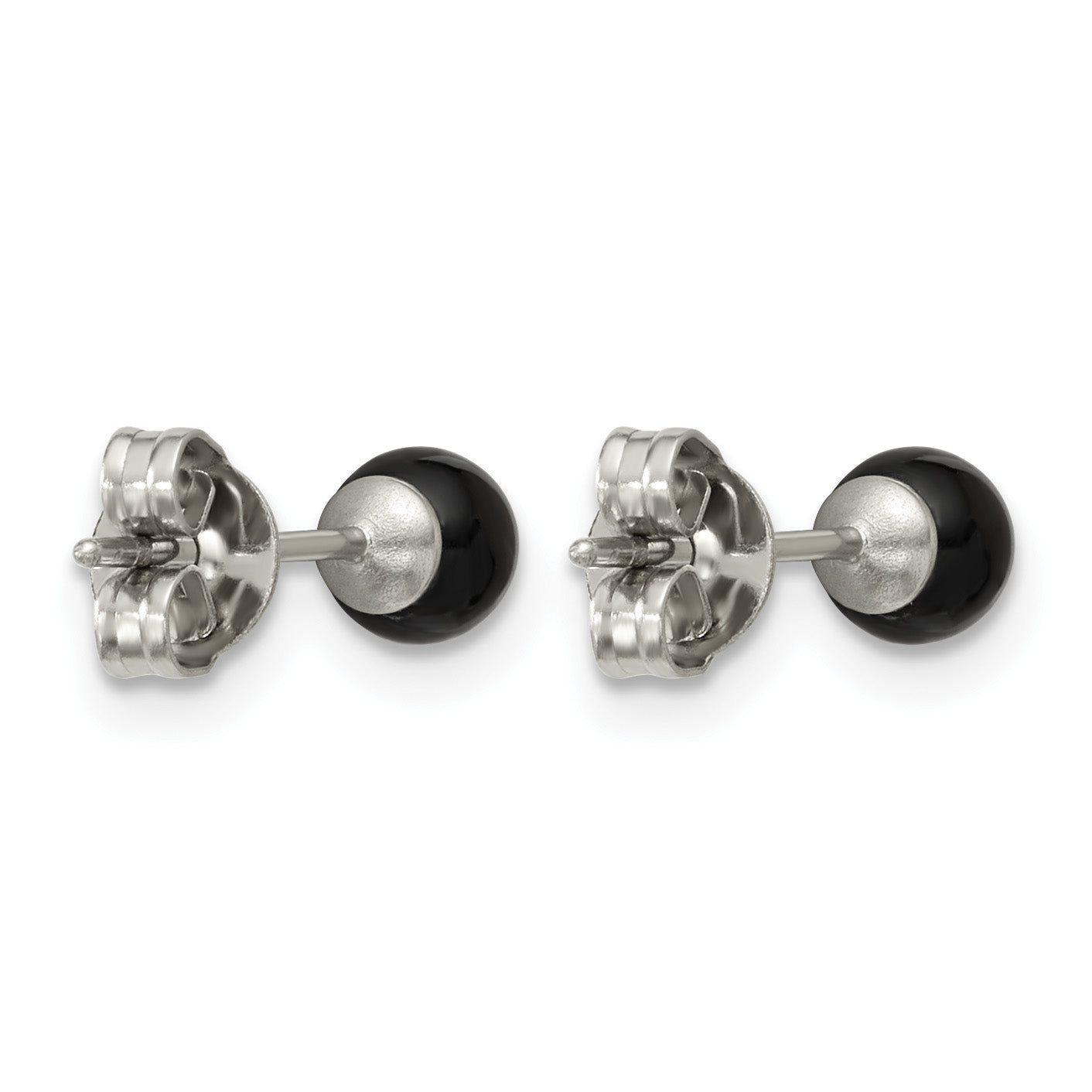 Stainless Steel Black Onyx Ball Earrings for Women